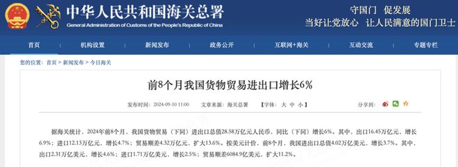 2024年1-8月我国集成电路出口金融73604亿元同比增长248%
